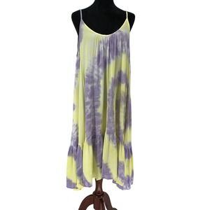 Anthropologie Maronie Tie Dye Tiered Midi Dress Yellow Purple USA Made Medium